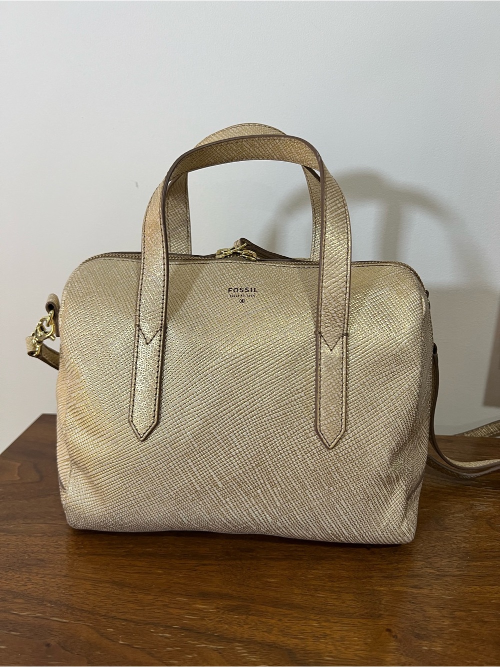 Fossil Metallic Gold Sydney Satchel Crossbody Bag